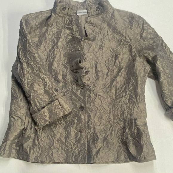 CHICO’S JOLENA CRINKLED JACKET WOMENS 2 TAN PARTY COCKTAILS - Picture 7 of 14